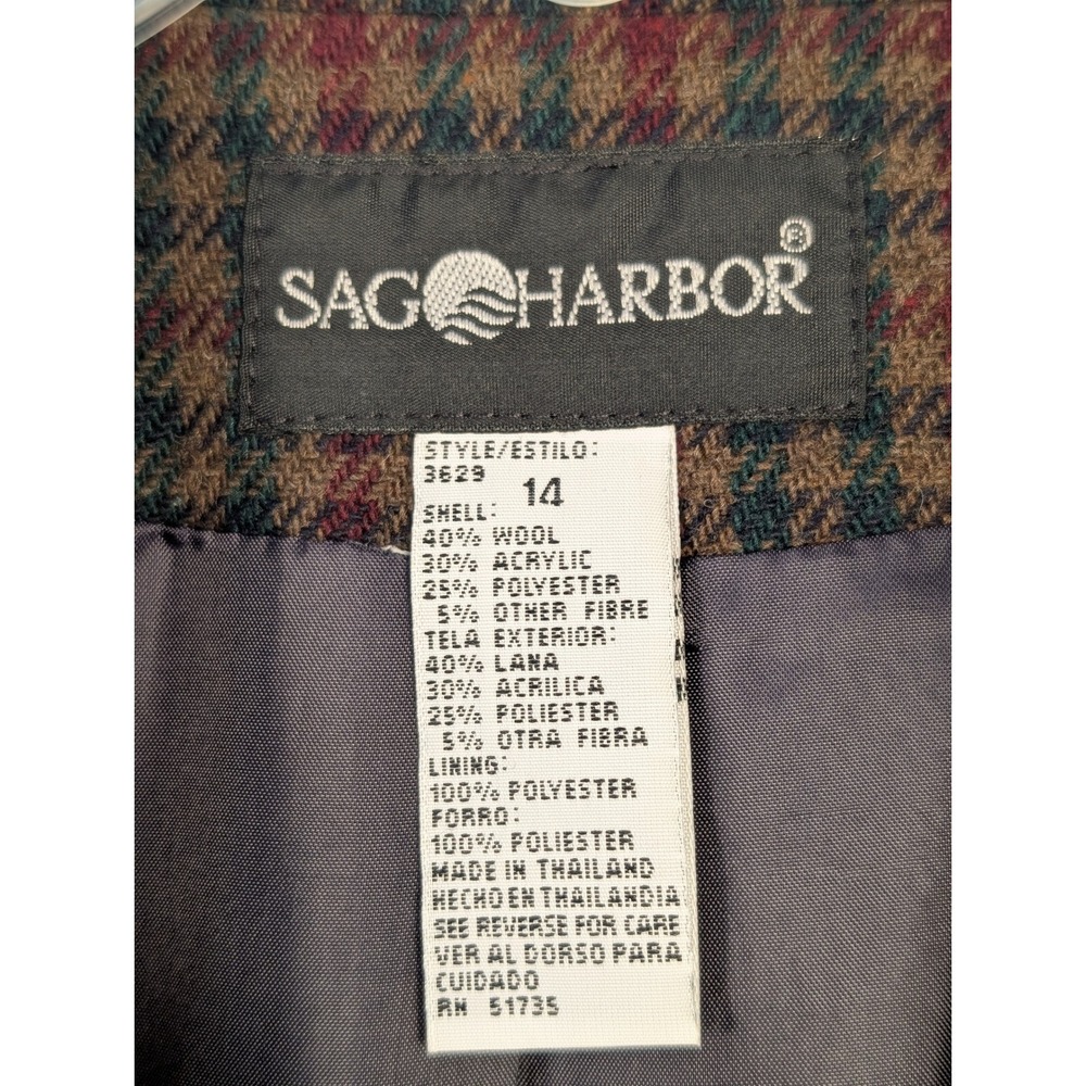 Vintage Sag Harbor Wool Blend Blazer Size 14 Glen Check Houndstooth Academia - Picture 6 of 7